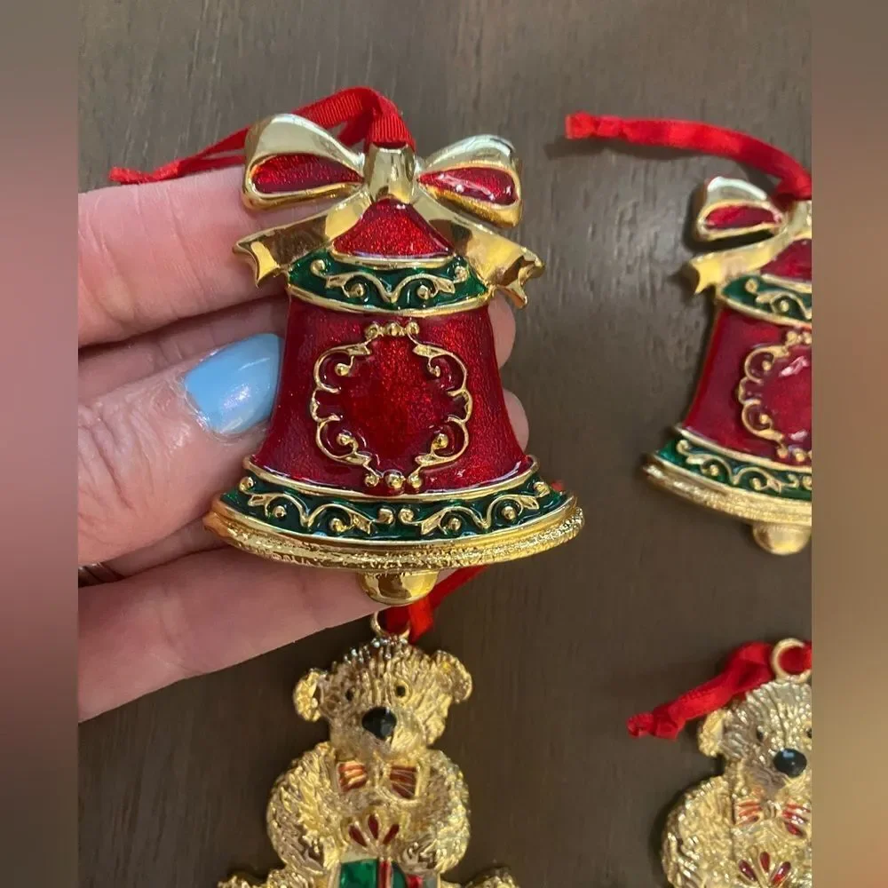 Vintage Gerry’s Enamel/ Metal Christmas Ornaments set of 6 Bell Ornaments